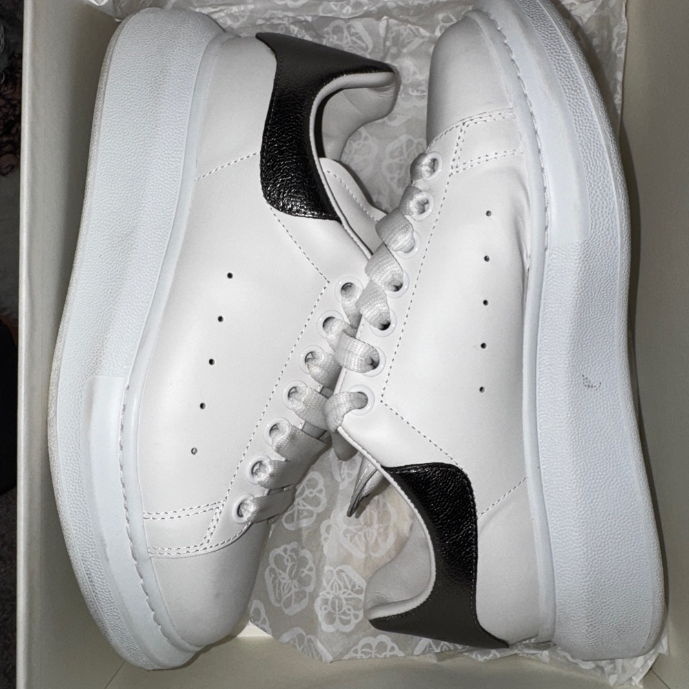 Alexander McQueen White Leather Sneakers with Black Heel Tab